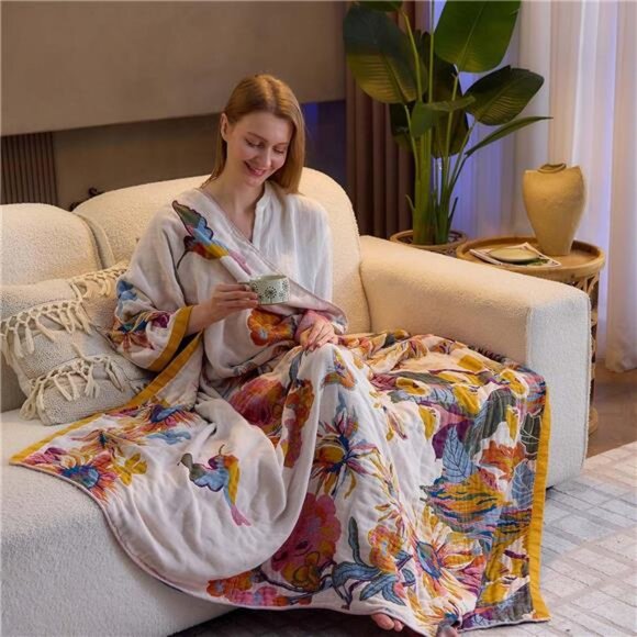 Boho Throw Blanket 100 Percent Cotton Ultra Soft Bed Quilt Farmhouse Decor Yello - Picture 5 of 7